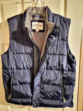 Orvis Men's Quilted Puffer Vest . Duck Down Essex.Blue Size Medium Like New